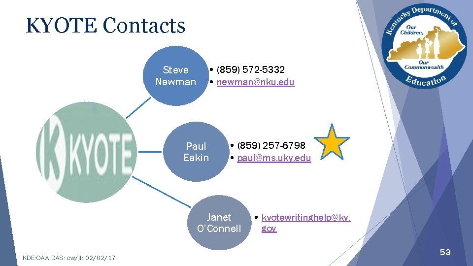KYOTE Contacts Steve Newman • (859) 572 -5332 • newman@nku. edu Paul Eakin •