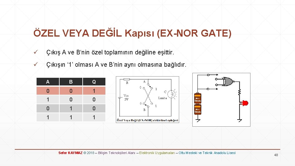 ÖZEL VEYA DEĞİL Kapısı (EX-NOR GATE) ü Çıkış A ve B‘nin özel toplamının değiline