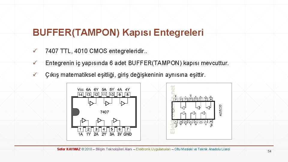 BUFFER(TAMPON) Kapısı Entegreleri ü 7407 TTL, 4010 CMOS entegreleridir. . ü Entegrenin iç yapısında