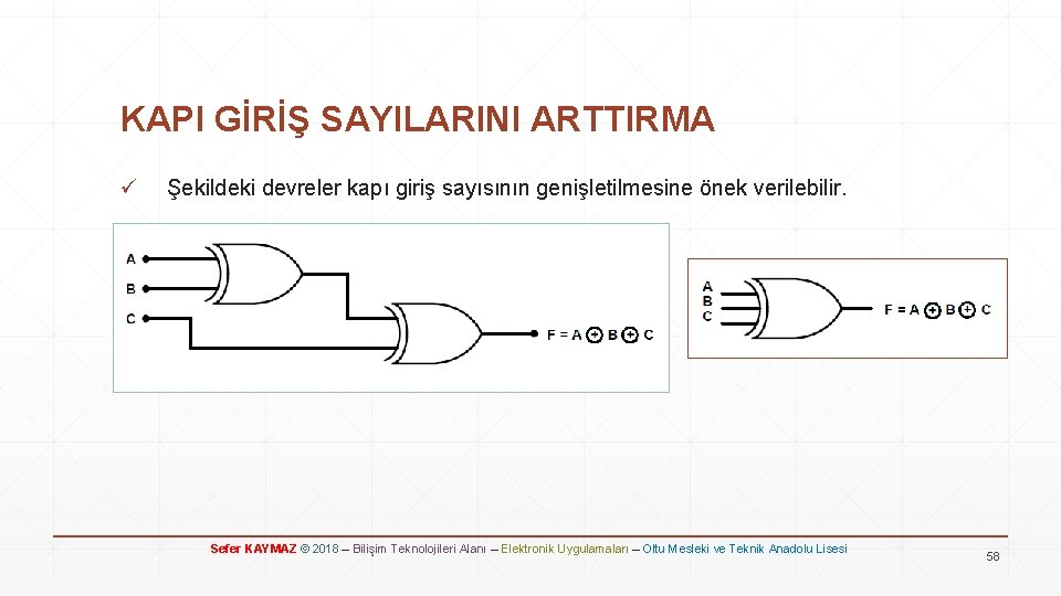KAPI GİRİŞ SAYILARINI ARTTIRMA ü Şekildeki devreler kapı giriş sayısının genişletilmesine önek verilebilir. Sefer