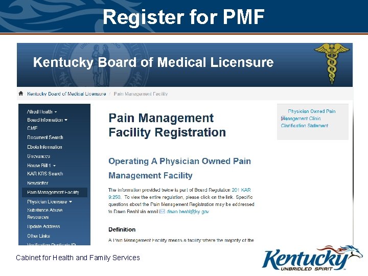 Register for PMF Cabinet for Health and Family Services 