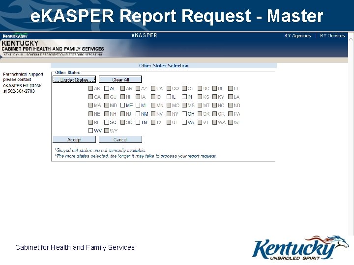 e. KASPER Report Request - Master Cabinet for Health and Family Services 
