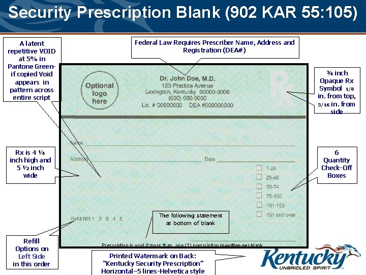 Security Prescription Blank (902 KAR 55: 105) A latent repetitive VOID at 5% in
