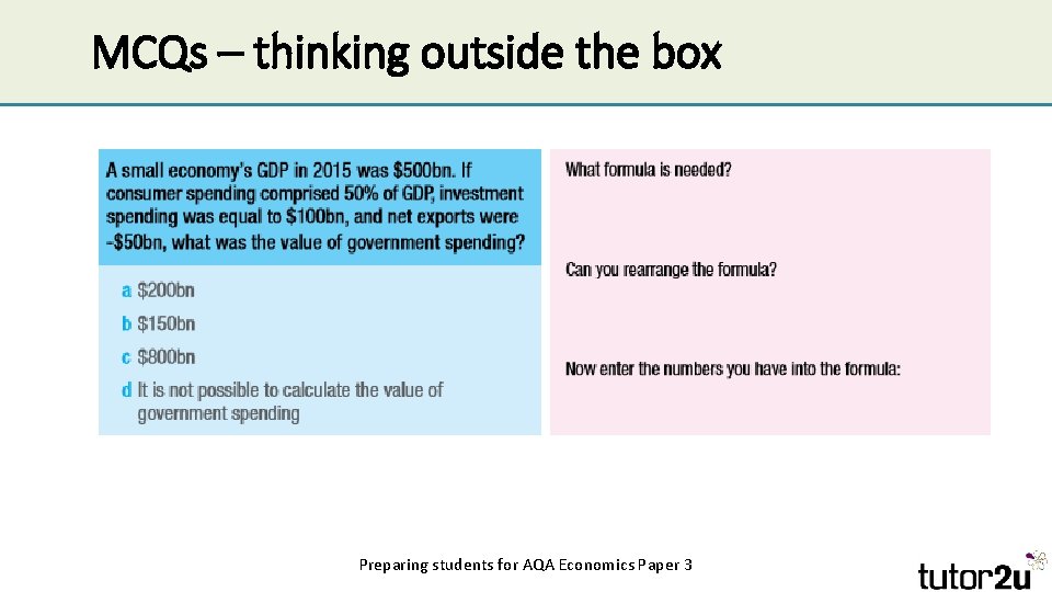 MCQs – thinking outside the box Preparing students for AQA Economics Paper 3 MCQs – thinking outside the box Preparing students for AQA Economics Paper 3