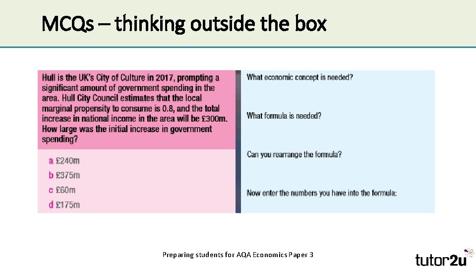 MCQs – thinking outside the box Preparing students for AQA Economics Paper 3 MCQs – thinking outside the box Preparing students for AQA Economics Paper 3