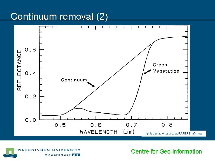 Continuum removal (2) http: //speclab. cr. usgs. gov/PAPERS. refl-mrs/ Centre for Geo-information 