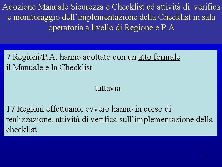 Adozione Manuale Sicurezza Ministero della Salute e Checklist ed attività di verifica e monitoraggio