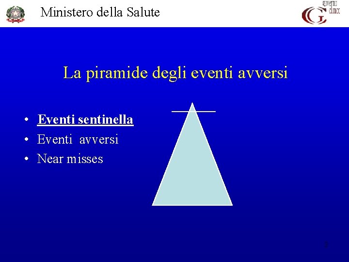 Ministero della Salute La piramide degli eventi avversi • Eventi sentinella • Eventi avversi