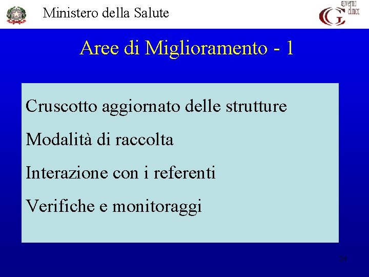 Ministero della Salute Aree di Miglioramento - 1 Cruscotto aggiornato delle strutture Modalità di