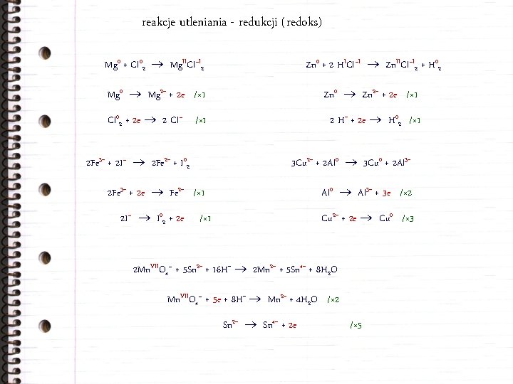 reakcje utleniania - redukcji (redoks) Mg 0 + Cl 02 Mg. IICl–I 2 Zn