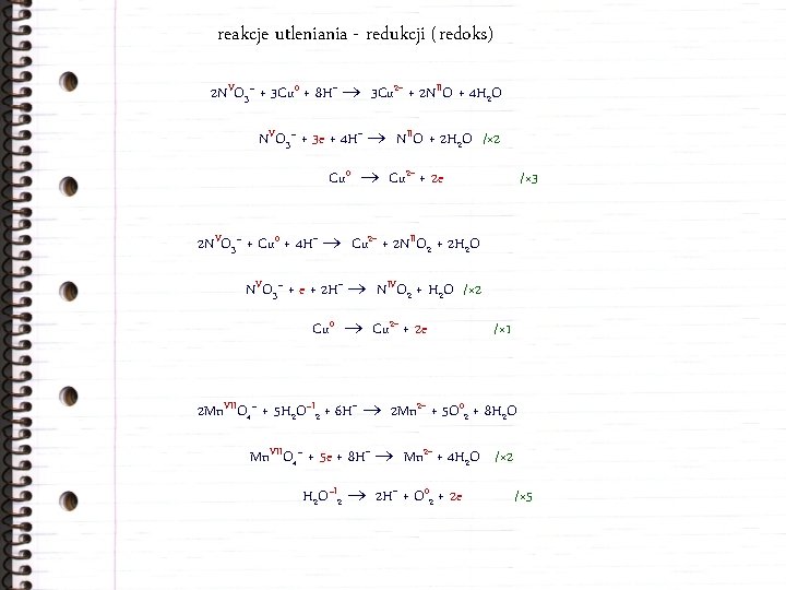 reakcje utleniania - redukcji (redoks) 2 NVO 3– + 3 Cu 0 + 8