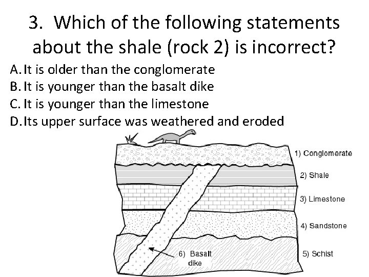 3. Which of the following statements about the shale (rock 2) is incorrect? A.