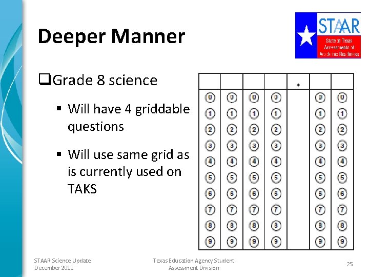 Deeper Manner q. Grade 8 science § Will have 4 griddable questions § Will