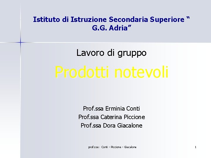 Istituto di Istruzione Secondaria Superiore “ G. G. Adria” Lavoro di gruppo Prodotti notevoli Istituto di Istruzione Secondaria Superiore “ G. G. Adria” Lavoro di gruppo Prodotti notevoli