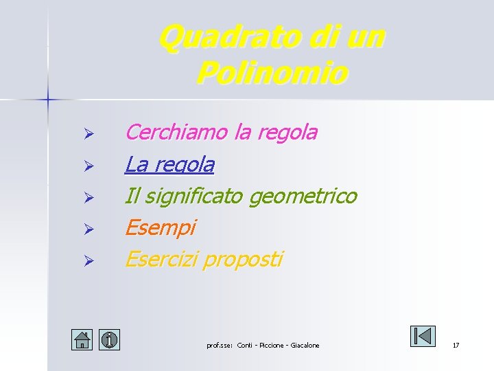 Quadrato di un Polinomio Ø Ø Ø Cerchiamo la regola La regola Il significato Quadrato di un Polinomio Ø Ø Ø Cerchiamo la regola La regola Il significato