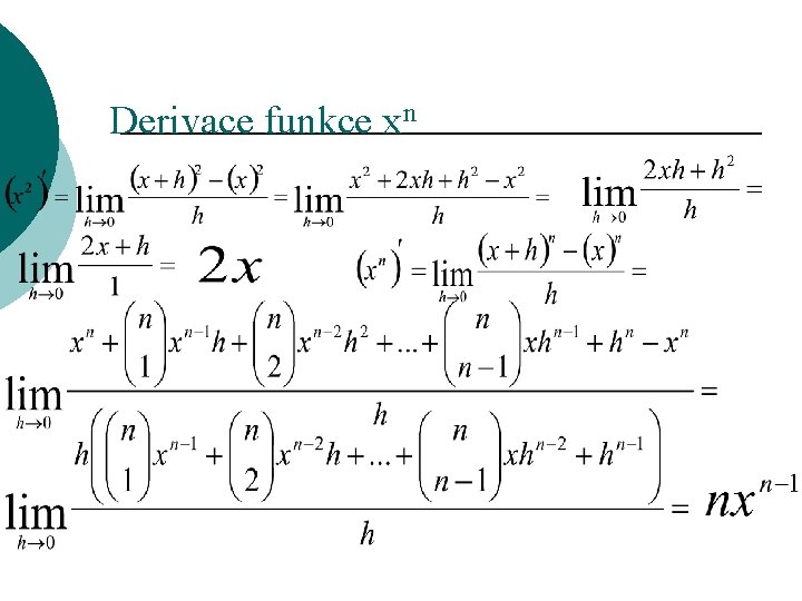 Derivace funkce xn 