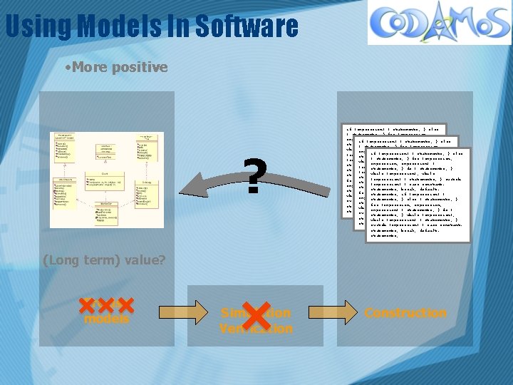 Using Models In Software • More positive ? if (expression) { statements; } else