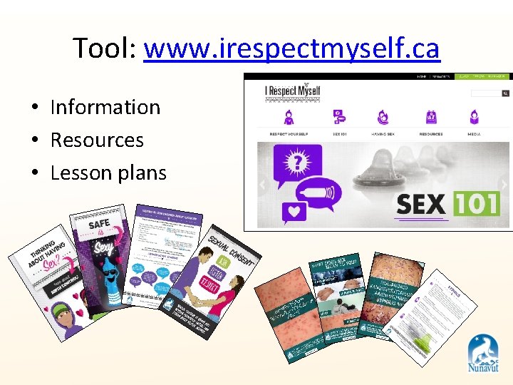 Tool: www. irespectmyself. ca • Information • Resources • Lesson plans 