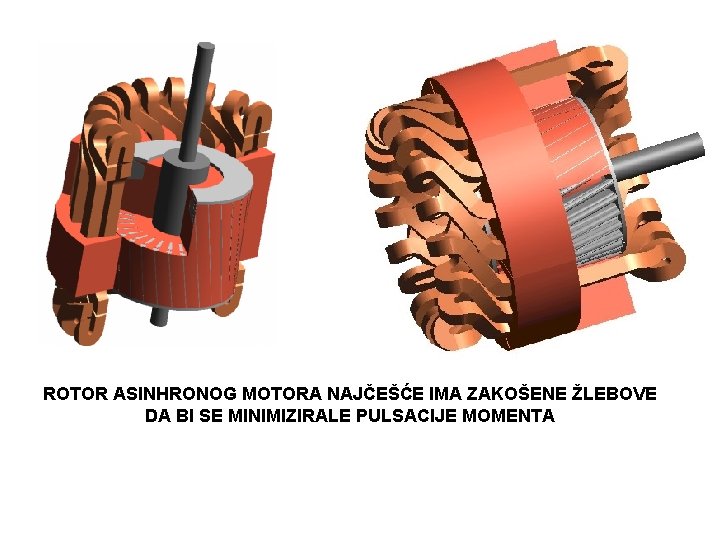 ROTOR ASINHRONOG MOTORA NAJČEŠĆE IMA ZAKOŠENE ŽLEBOVE DA BI SE MINIMIZIRALE PULSACIJE MOMENTA 