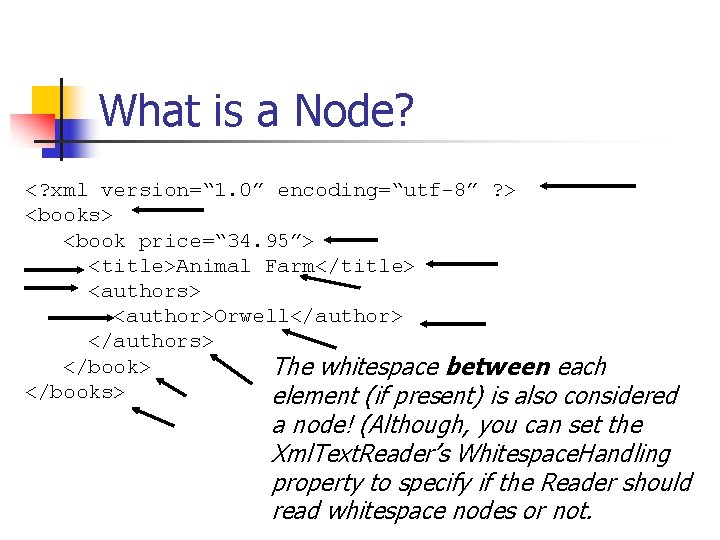 What is a Node? <? xml version=“ 1. 0” encoding=“utf-8” ? > <books> <book