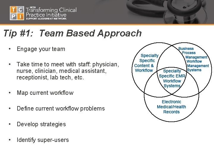 Tip #1: Team Based Approach • Engage your team • Take time to meet