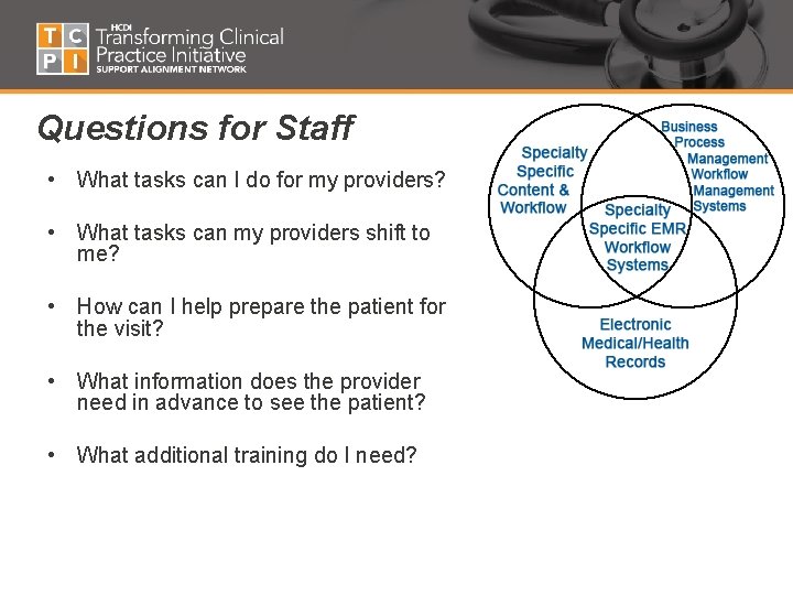 Questions for Staff • What tasks can I do for my providers? • What