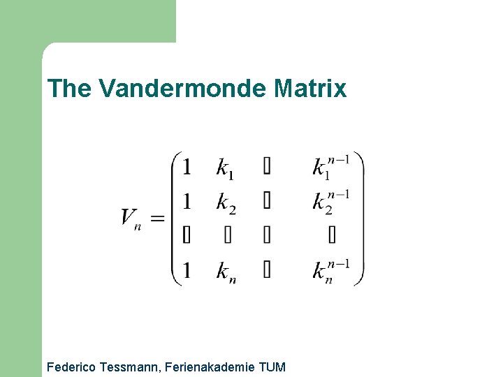The Vandermonde Matrix Federico Tessmann, Ferienakademie TUM 