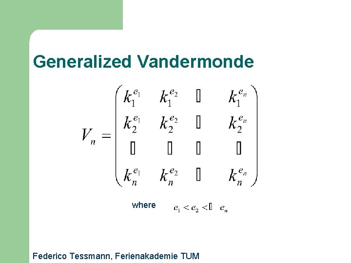 Generalized Vandermonde where Federico Tessmann, Ferienakademie TUM 