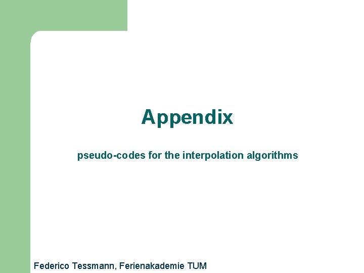 Appendix pseudo-codes for the interpolation algorithms Federico Tessmann, Ferienakademie TUM 