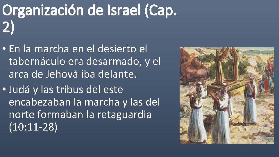 Organización de Israel (Cap. 2) • En la marcha en el desierto el tabernáculo