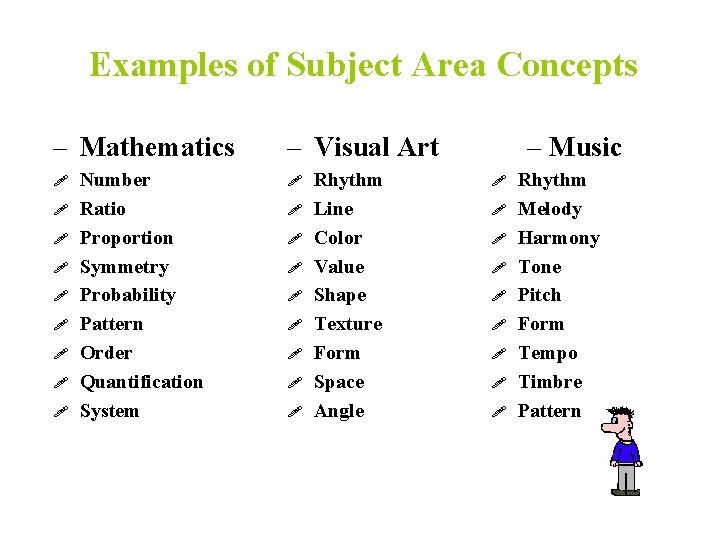 Examples of Subject Area Concepts – Mathematics Number Ratio Proportion Symmetry Probability Pattern Order