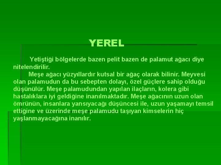 YEREL Yetiştiği bölgelerde bazen pelit bazen de palamut ağacı diye nitelendirilir. Meşe ağacı yüzyıllardır