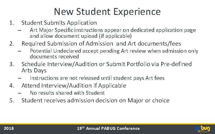 New Student Experience 1. 2. – – 3. – 4. 5. 2018 – Student