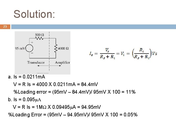 Solution: 23 a. Is = 0. 0211 m. A V = R Is =