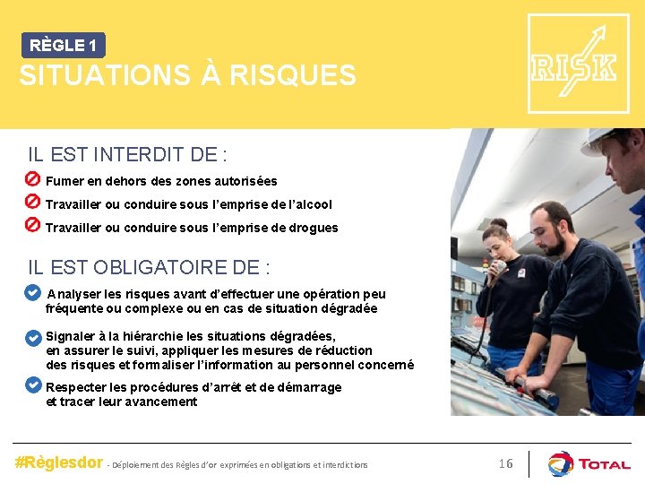 RÈGLE 1 SITUATIONS À RISQUES IL EST INTERDIT DE : Fumer en dehors des