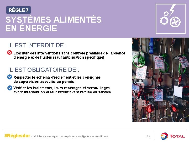 RÈGLE 7 SYSTÈMES ALIMENTÉS EN ÉNERGIE IL EST INTERDIT DE : Exécuter des interventions
