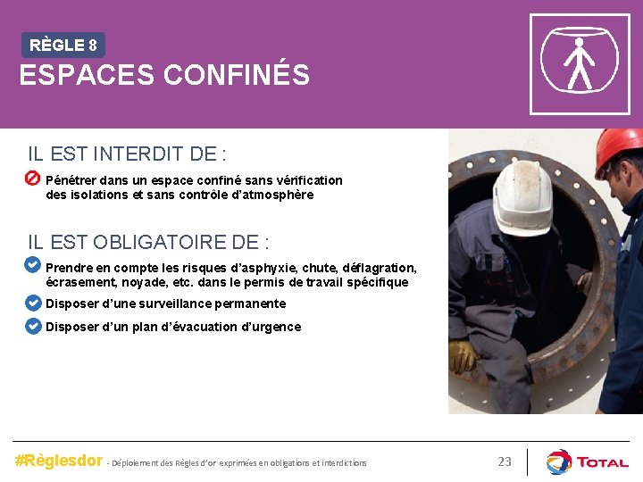 RÈGLE 8 ESPACES CONFINÉS IL EST INTERDIT DE : Pénétrer dans un espace confiné