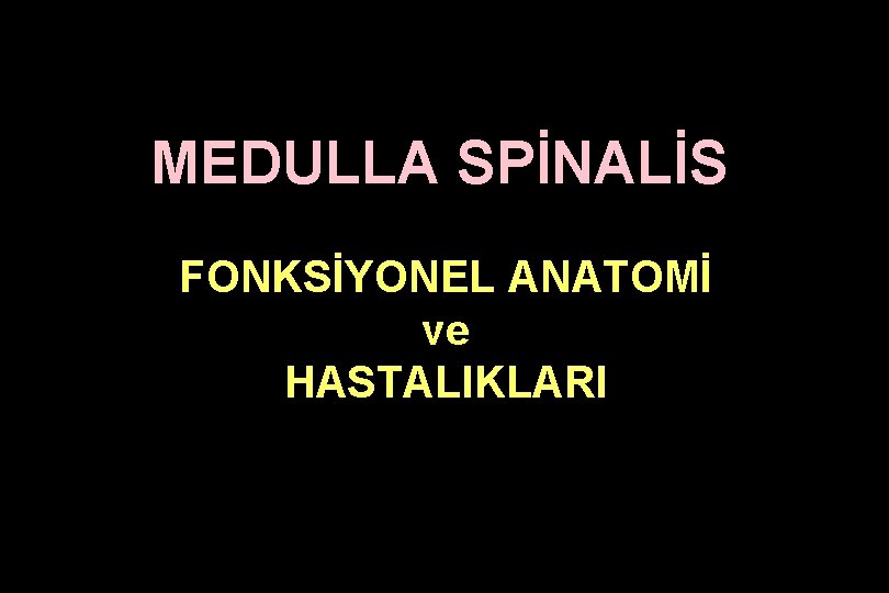 MEDULLA SPİNALİS FONKSİYONEL ANATOMİ ve HASTALIKLARI 
