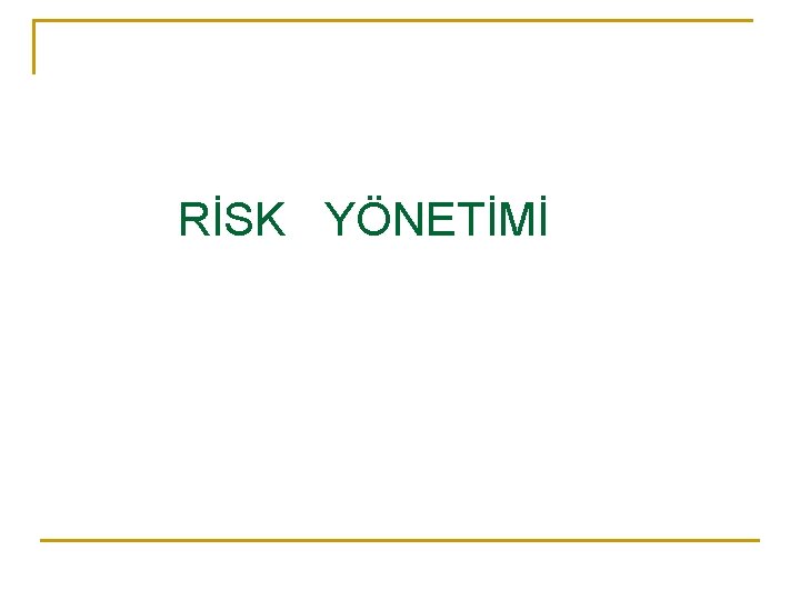 RİSK YÖNETİMİ 