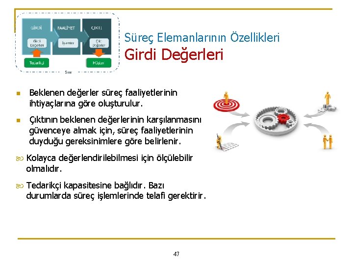 Süreç Elemanlarının Özellikleri Girdi Değerleri n n Beklenen değerler süreç faaliyetlerinin ihtiyaçlarına göre oluşturulur.