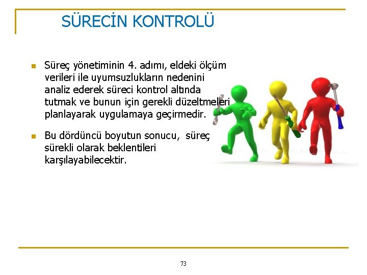 SÜRECİN KONTROLÜ n n Süreç yönetiminin 4. adımı, eldeki ölçüm verileri ile uyumsuzlukların nedenini