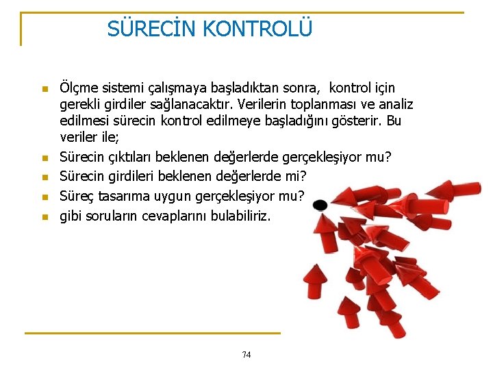 SÜRECİN KONTROLÜ n n n Ölçme sistemi çalışmaya başladıktan sonra, kontrol için gerekli girdiler