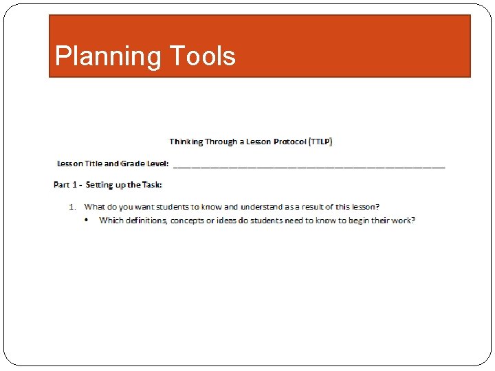 Planning Tools 