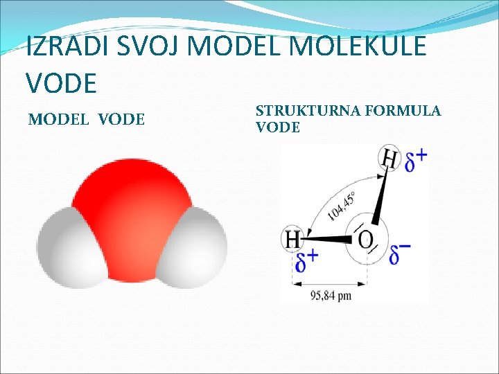 IZRADI SVOJ MODEL MOLEKULE VODE MODEL VODE STRUKTURNA FORMULA VODE 