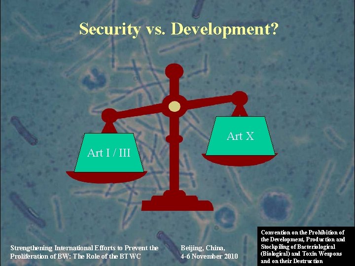 Security vs. Development? Art X Art I / III Strengthening International Efforts to Prevent