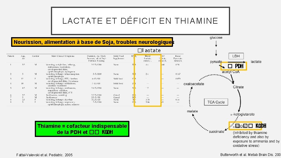 LACTATE ET DÉFICIT EN THIAMINE Nourission, alimentation à base de Soja, troubles neurologiques �Lactate