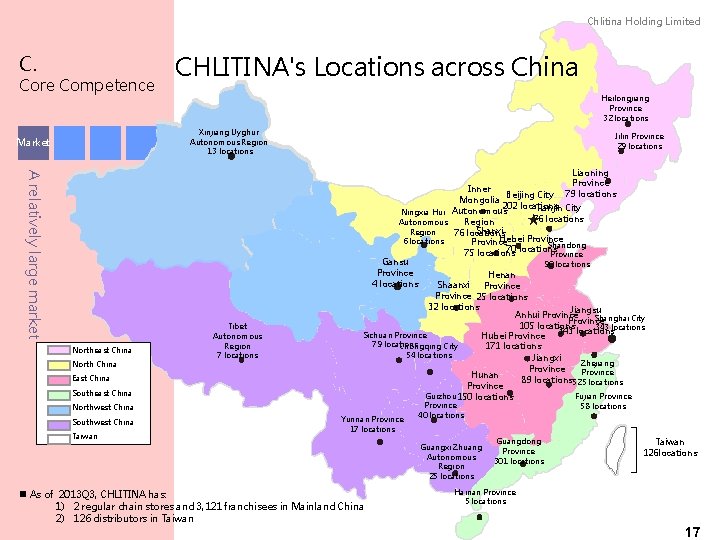 Chlitina Holding Limited C. Core Competence CHLITINA's Locations across China Heilongjiang Province 32 locations