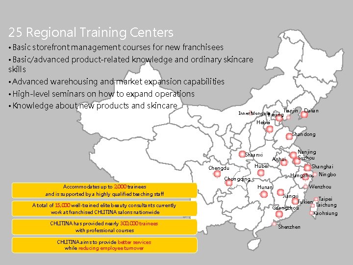 Chlitina Holding Limited 25 Regional Training Centers • Basic storefront management courses for new