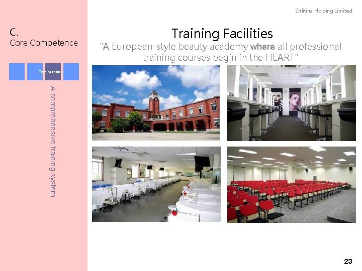 Chlitina Holding Limited C. Core Competence Training Facilities "A European-style beauty academy where all