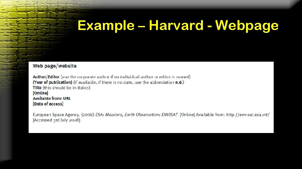 Example – Harvard - Webpage 